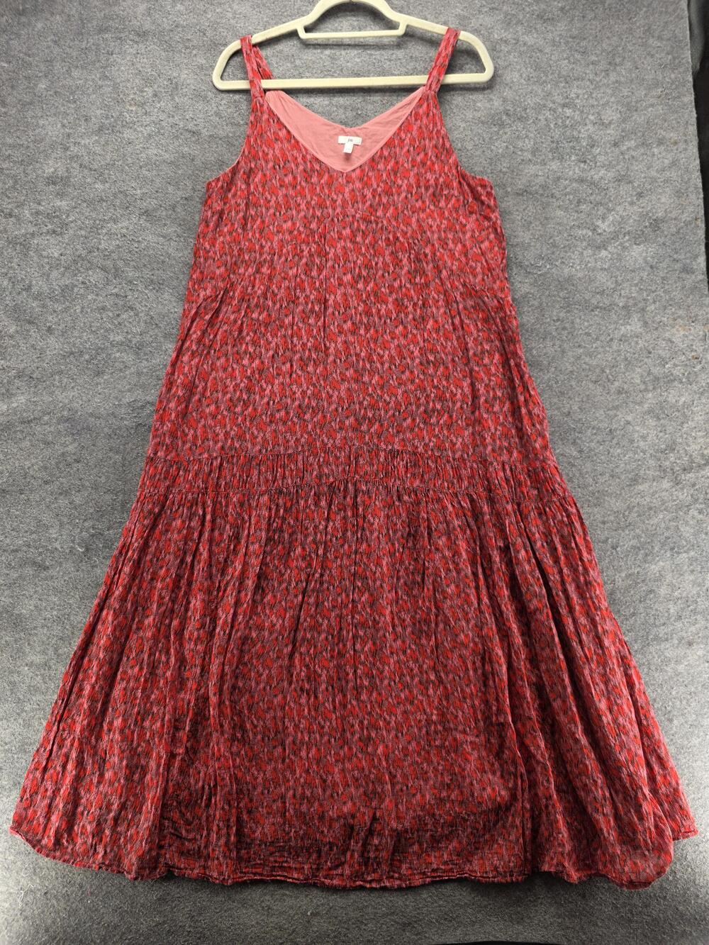 Joie Dress Womens M Red V-Neck Sundress Maxi Strappy Pleated 100% Cotton